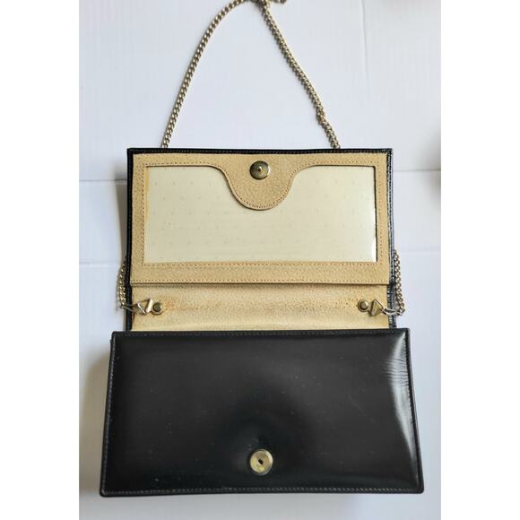 Vintage Pierre Cardin Clutch Shoulder Handbag Structured Black Leather 1970s - Picture 10 of 12